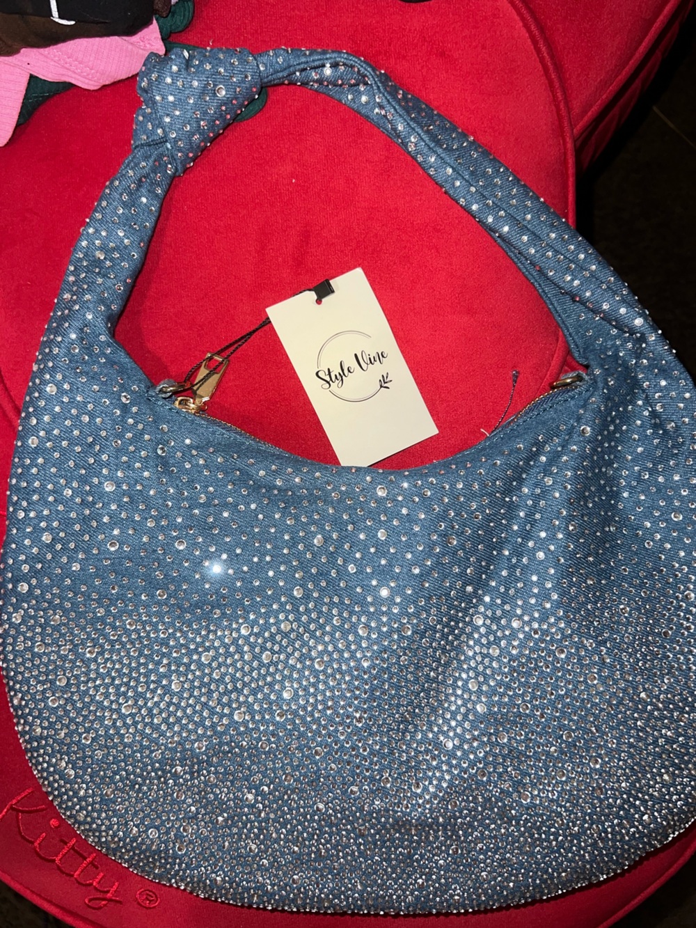 Blue Denim Bling Hobo Tote Bag